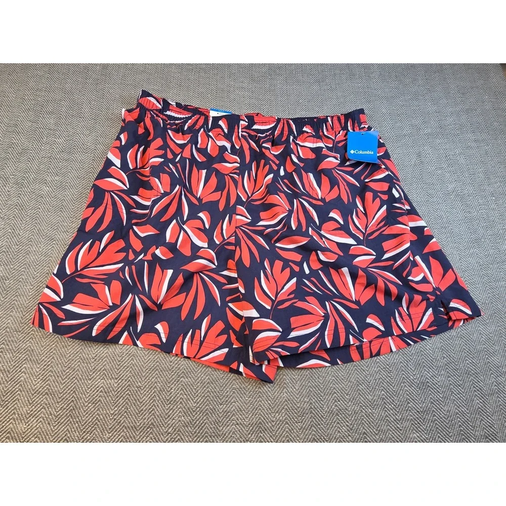Columbia Sandy River II Printed Shorts Womens 2X Navy Red Leaf AW1418-470 NEW